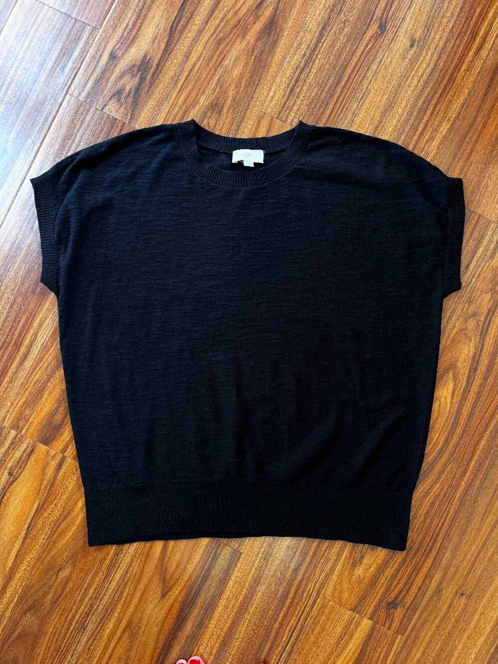 LOFT Lightweight 100% Cotton Cap Sleeve Sweater Black L